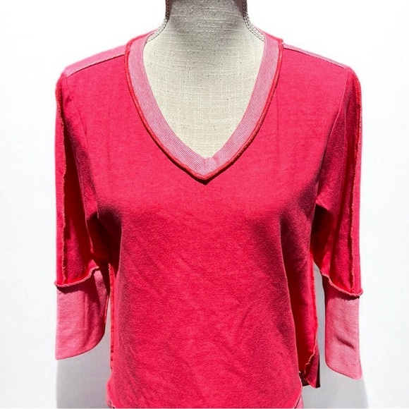 🌻Lulu B Coral V-neck Button Back Pullover Sweatshirt Size Small - Picture 2 of 8